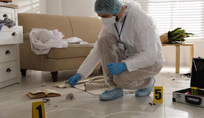 Expert cleaning biohazard wearing safety outfit