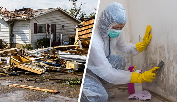 Collage of professional storm damage and mold remediation