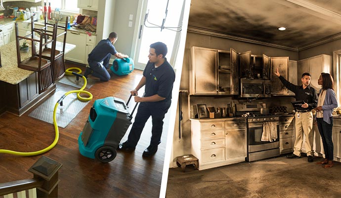Collage of water and fire damage restoration