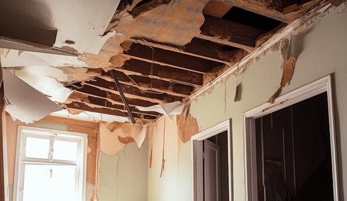 Badly damaged ceiling by water