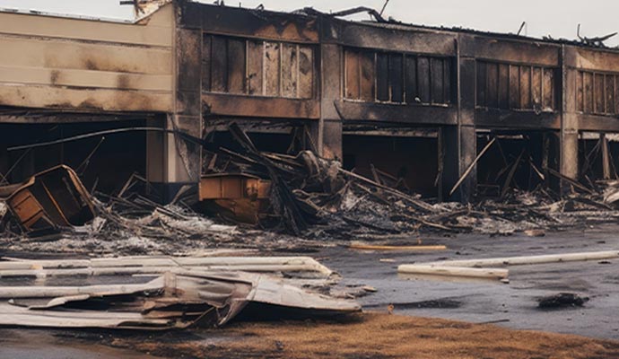 A fire-damaged building