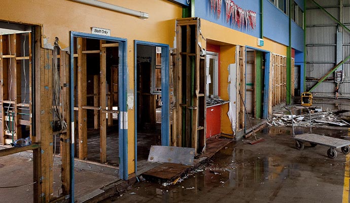 Water damaged floor in a house