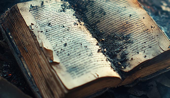 Documents severely damaged by fire damage
