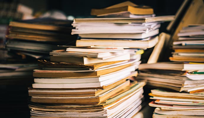 Stack of dry documents in a room