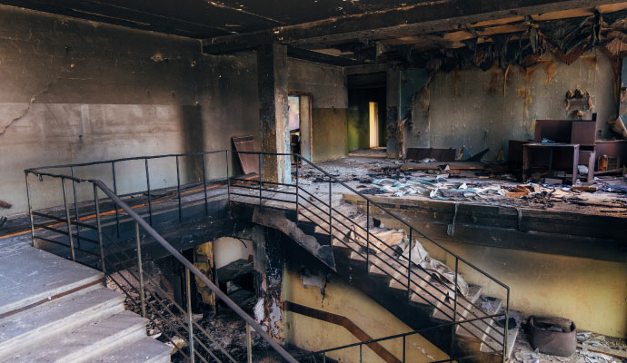 Fire damaged commercial building