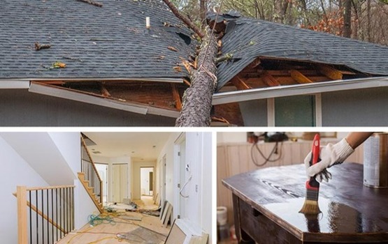 Collage of home remodeling, Cabinet refinishing