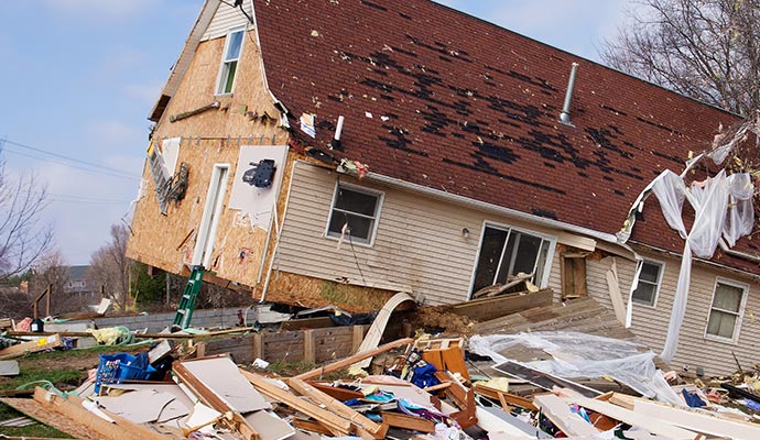 Hurricane damaged house