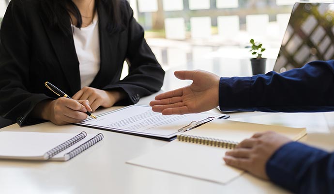 Business meeting with document review