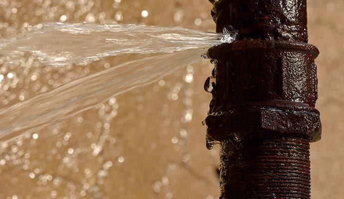 Breakage in the main water line