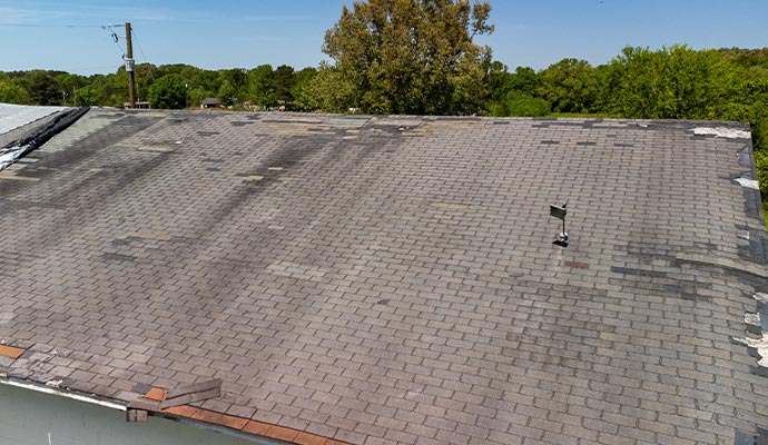 Shingles roof damaged by water