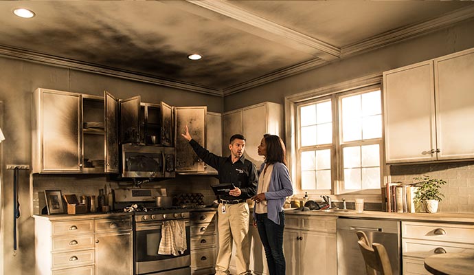 a smoke damaged kitchen