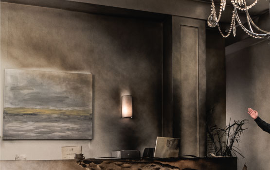 Smoke soot damaged wall