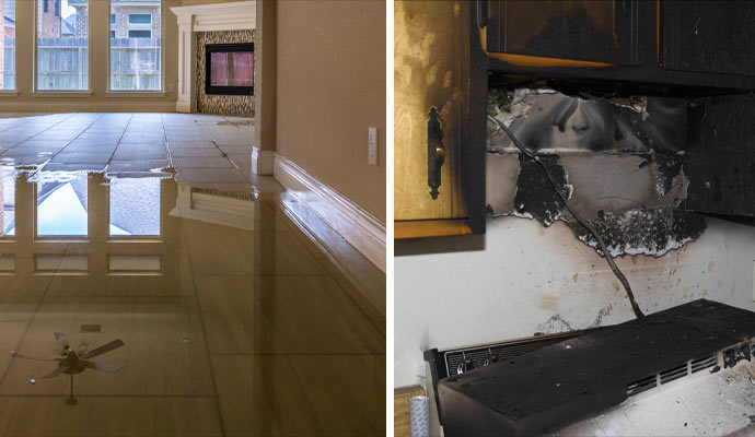 Restoration services for water and fire damage.