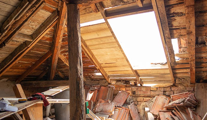 water damaged attic roof