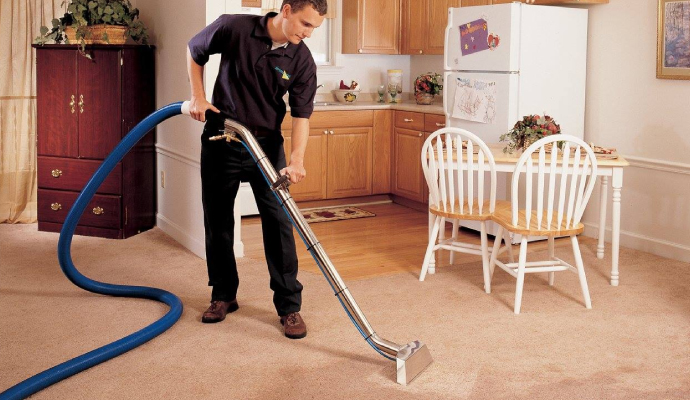 Professional cleaning carpet using equipment