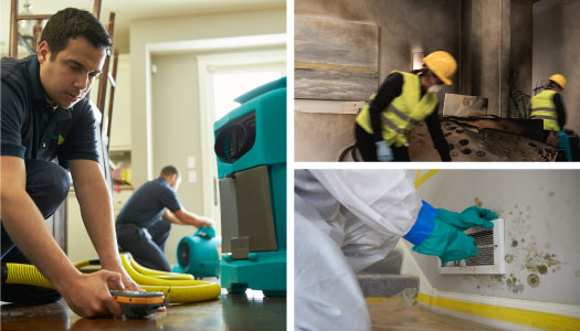 Collage of Water Restoration, Fire Restoration, & Mold Inspection